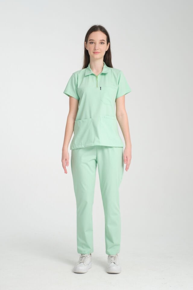 Mint Yeşili Polo Yaka Bayan Üniforma (Likralı)